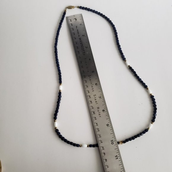 VTG Dark Blue White Beaded Necklace - Picture 7 of 7